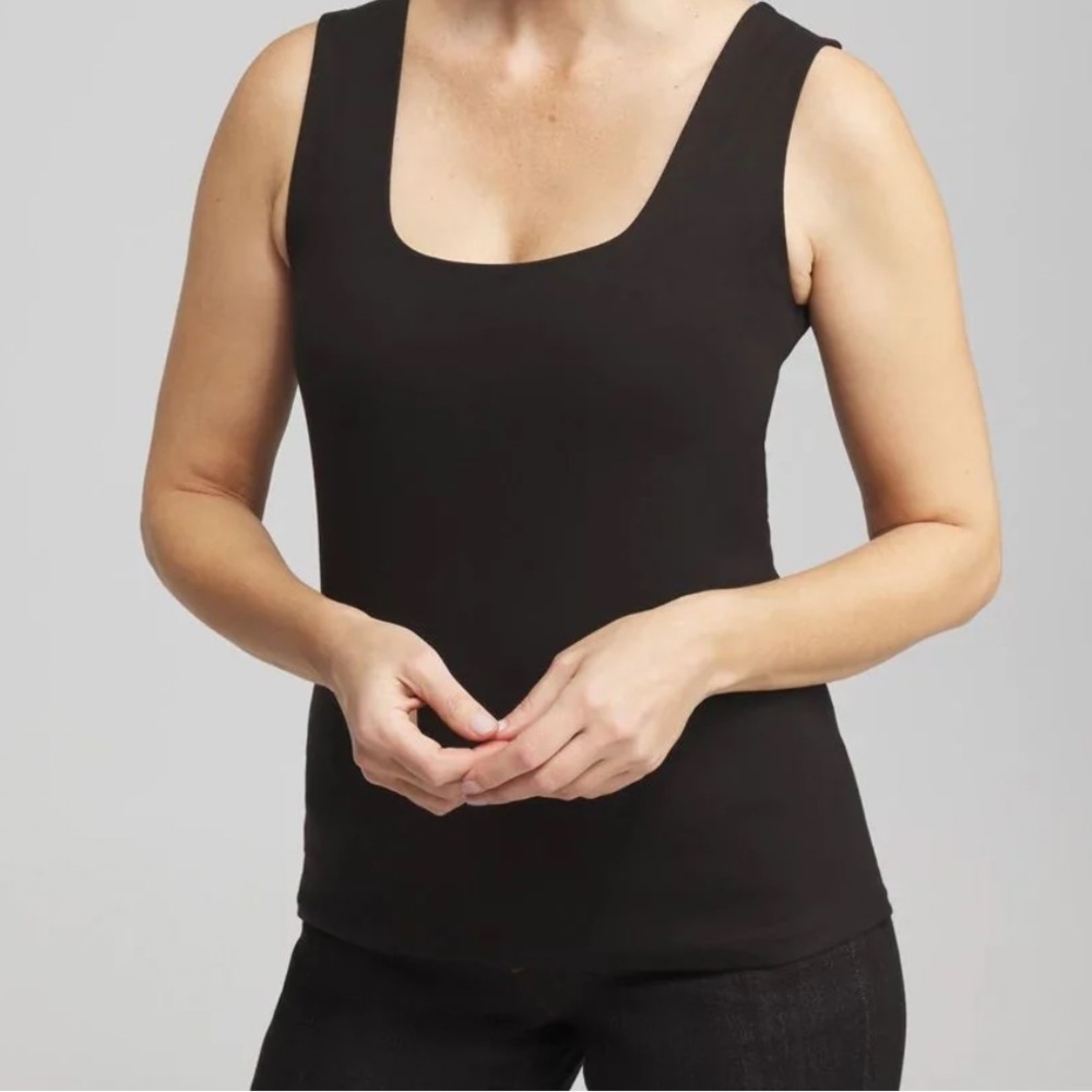 ETOILE’ Black Stretch Knit Tank Top Square Scoop Neck Professional Sophisticated